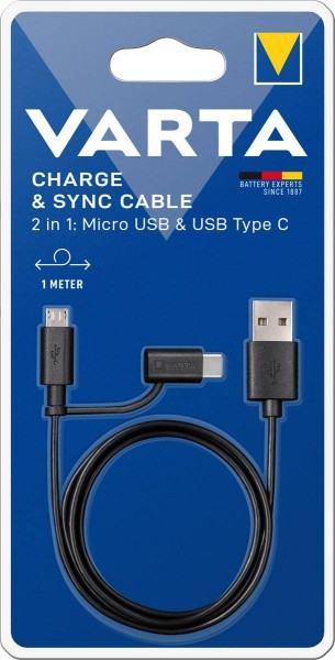 VARTA 2in1 charging cable USB type C + USB type C 1 m