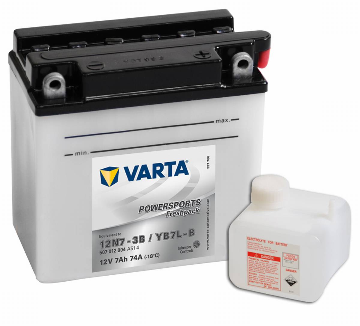 Varta Powersports Freshpack 12N7-3B Motorrad Batterie YB7L-B 507012004 12V  7Ah 74A, Starterbatterie, Motorrad, Kfz, Batterien für