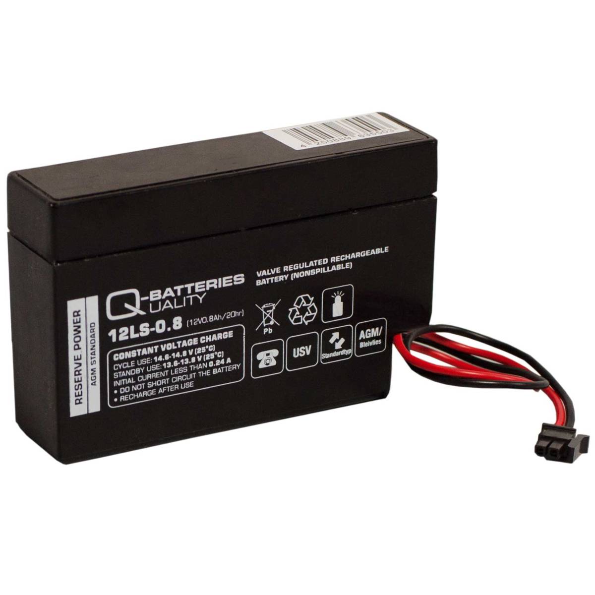 Q-Batteries 12LS-0.8 12V 0,8Ah AGM lead-fleece accumulator for